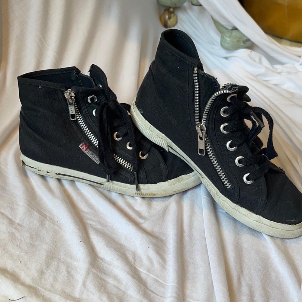 Superga Black Zip High Top Sneakers Size W5